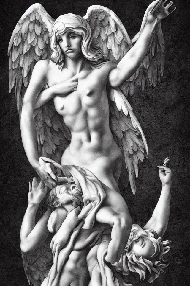 Image similar to lana del rey as the angel of death in the style of michelangelo, artistic, highly detailed