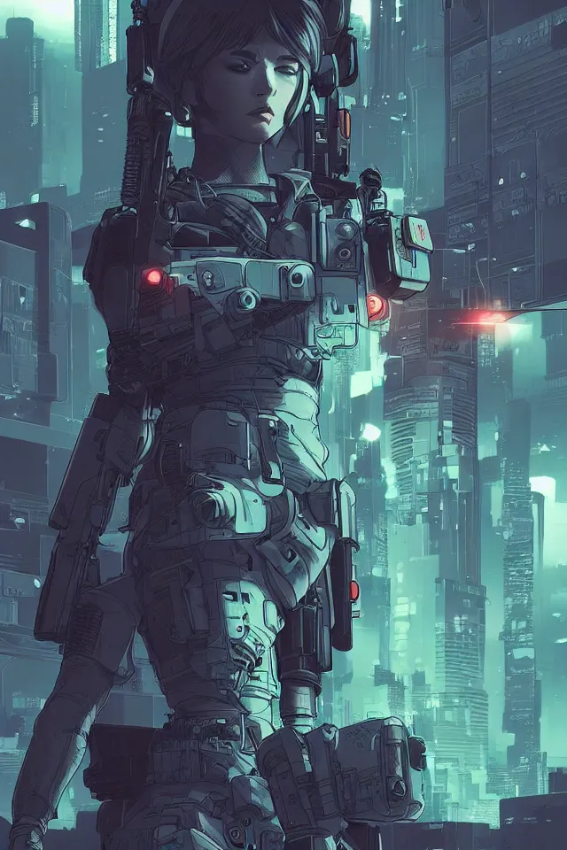 Image similar to very detailed, prophet graphic novel, ilya kuvshinov, rutkowski, simon roy, illustration of a cyberpunk military woman, colorful, deep shadows, astrophotography