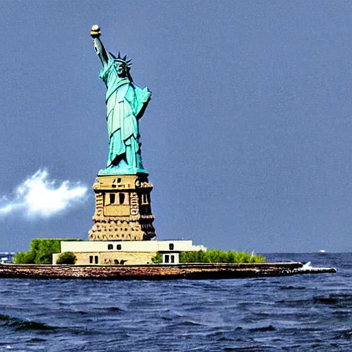 Image similar to a statue of liberty sinking in the ocean