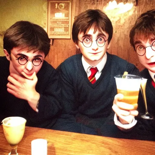 Prompt: harry potter drinking with the lads