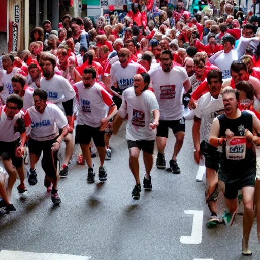 Image similar to the running of the bob rosses screaming in pamplona spain