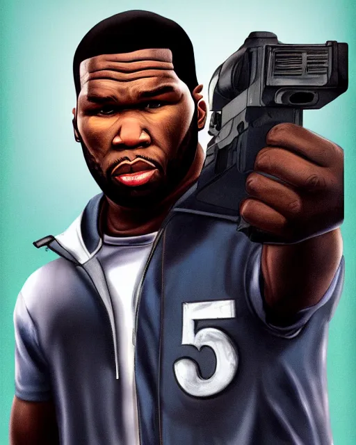 Prompt: a medium shot portrait of 5 0 cent as a gta vc character