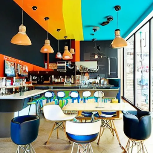 Image similar to caffe interior design, modern look, colorful, realistic