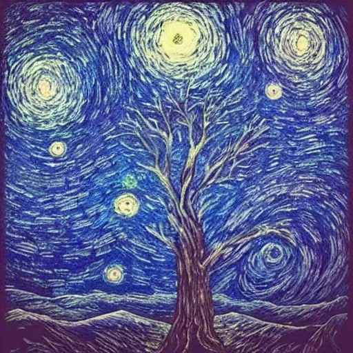 Image similar to “a magic tree in the style of starry night”