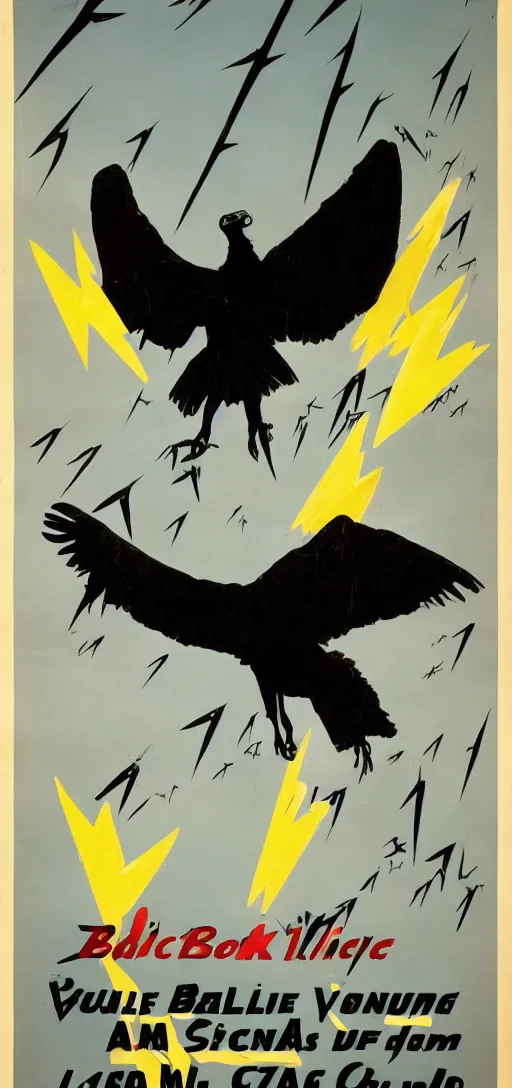 Image similar to balck Vulture with one lightning bolts in 1940s propaganda poster