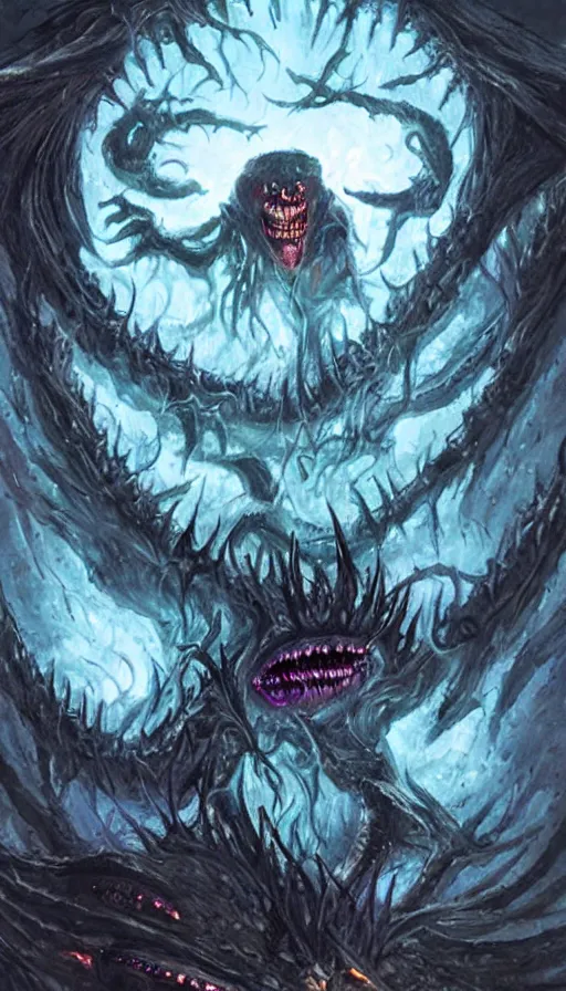 Prompt: a storm vortex made of many demonic eyes and teeth, from magic the gathering