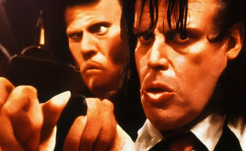 Prompt: still of Gary Busey as Vincent Vega in Pulp Fiction, 4k photorealistic, cinematic, extremely detailed,