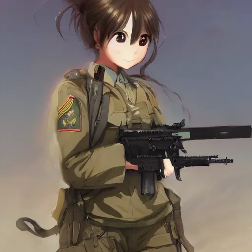 Image similar to anime girl in a united states army special forces uniform, cute face, digital art, portrait, krenz cushart, craig davison