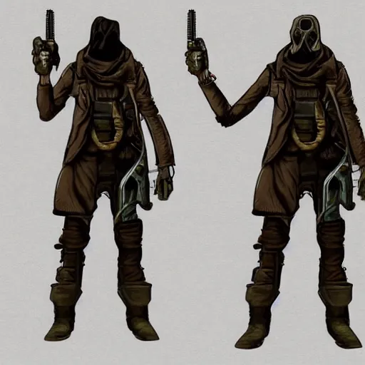 Image similar to full body concept art of a Gun Cultist in the style of in the style of fallout/metro: 2033/mad-max trending on artstation deviantart Pinterest detailed High Resolution HD 8k