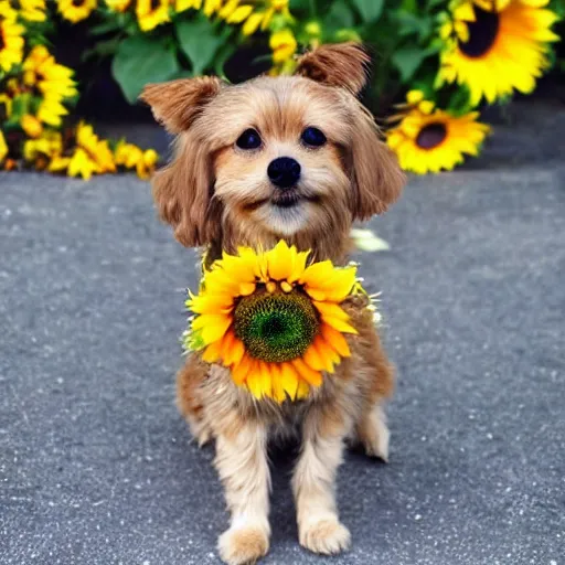 Image similar to little dog made out of sunflowers