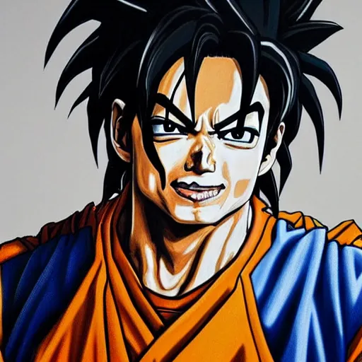 Prompt: ultra realistic portrait painting of michael jackson as super saiyan goku, art by akira toriyama, 4 k, dragon ball artstyle, cel shaded, highly detailed, epic lighting