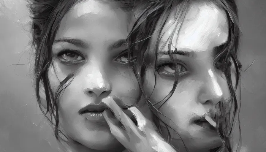 Image similar to enviroment thumbnail black and white, cgsociety, oil painting by jama jurabaev, extremely detailed, brush hard, artstation, high quality, brush stroke