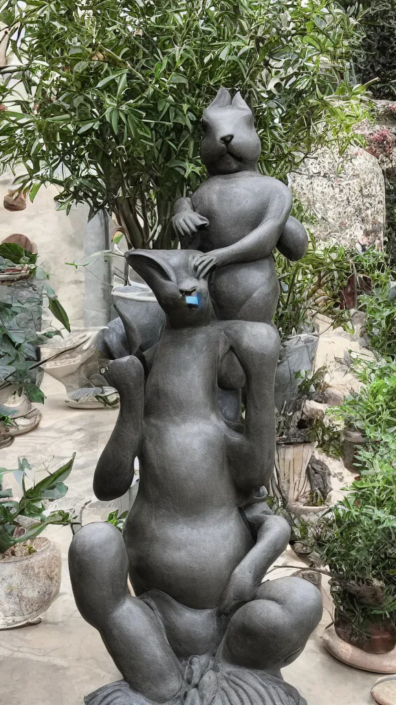 Image similar to a huge rabbit god statue beside a persian pot by rafael