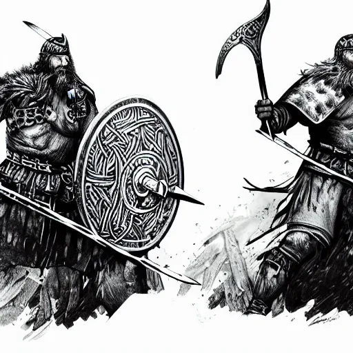 Prompt: viking warrior illustration, 4k detailed, black ink on white paper, how to draw