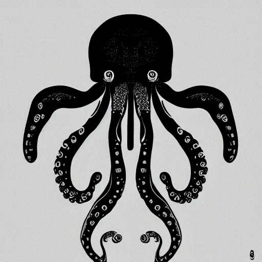 Image similar to cyborg octopus symmetrical colour ink painting, digital art, minimal geometric