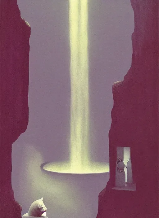 Image similar to a waterfall of nun-cats Edward Hopper and James Gilleard, Zdzislaw Beksinski, Mark Ryden, Wolfgang Lettl highly detailed