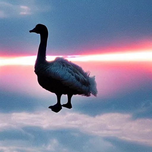 Prompt: a goose being abducted by aliens