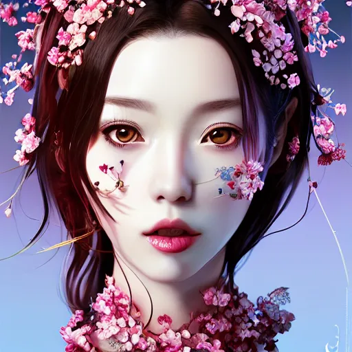 Prompt: the portrait of the absurdly beautiful, graceful, elegant, gorgeous, fashionable photorealistic anime woman made of cherries and cherry blossoms with tears, an ultrafine hyperdetailed illustration by kim jung gi, irakli nadar, intricate linework, bright colors, octopath traveler, final fantasy, unreal engine highly rendered, global illumination, radiant light, intricate environment