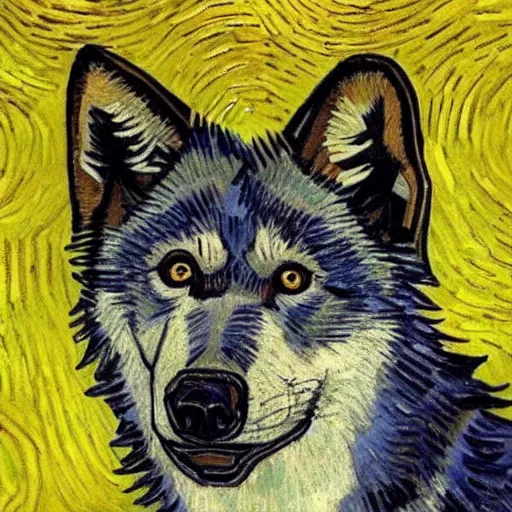 Image similar to retarded wolf portrait, van gogh