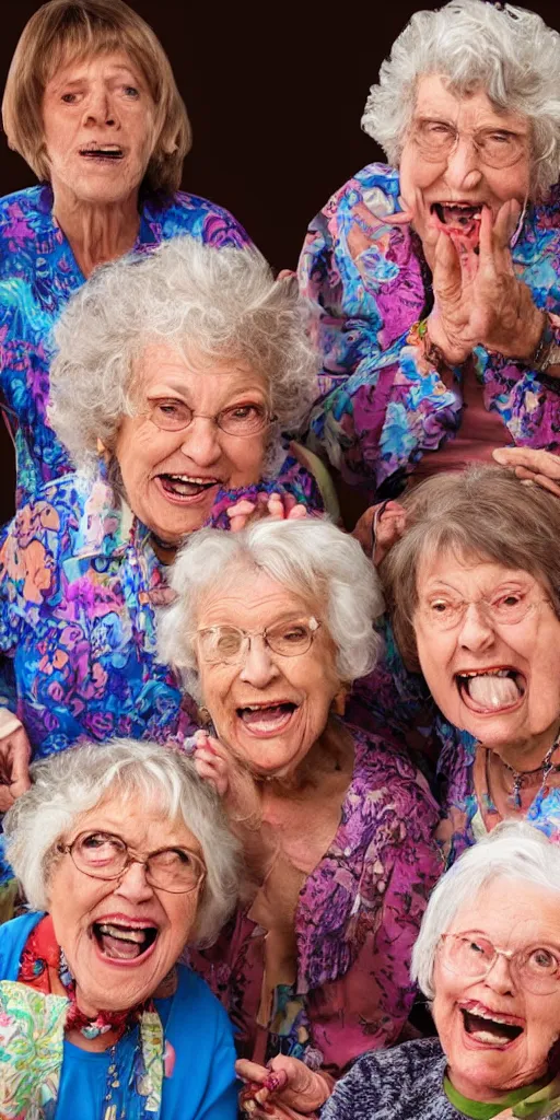 Prompt: laughing grandmas on psychedelics in the house