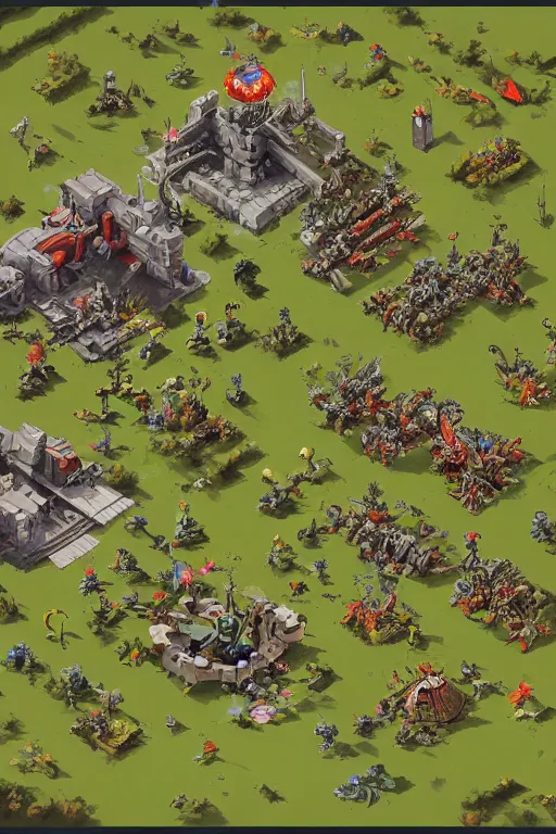 Image similar to Isometric pixelart of a Warhammer 40k battlefield, by Jesper Ejsing, RHADS, Makoto Shinkai and Lois van baarle, ilya kuvshinov, rossdraws global illumination