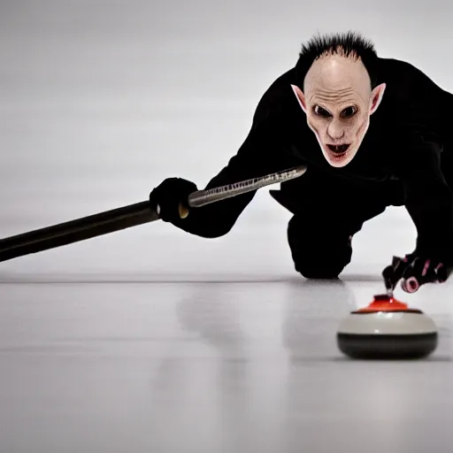 Image similar to portrait of nosferatu playing alone curling, sport photography