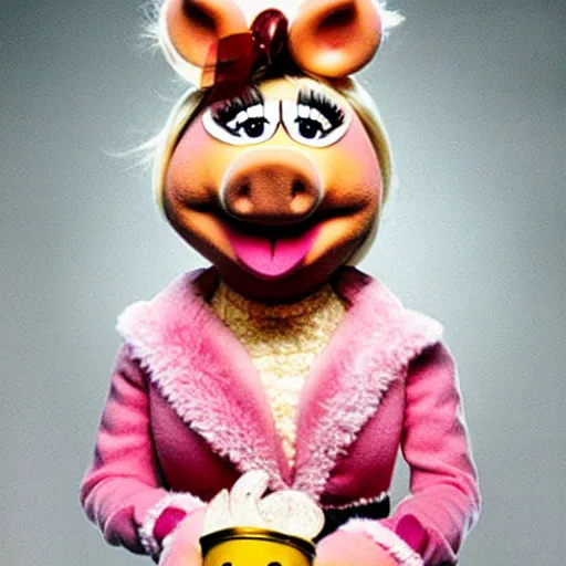 Prompt: Miss Piggy as Marla Singer in the movie Fight Club, promotional photo