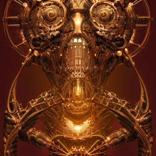 Image similar to a highly detailed photograph of a cyborg, biomechanical sculpture, mandelbrot fractal, intricate, ornate, elegant, luxurious, beautifully lit, ray traced, octane 3D render in the style of Gerald Brom and Ted Nasmith - H 1280