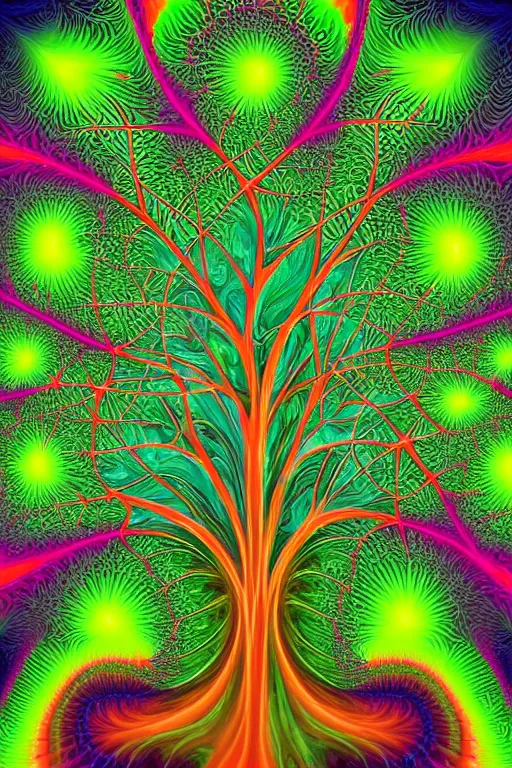 Prompt: fractal tree in deep psychedelic space in style of Cole Thomas