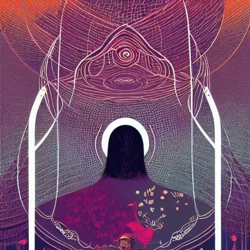 Image similar to piercing the veil of reality, art by victo ngai