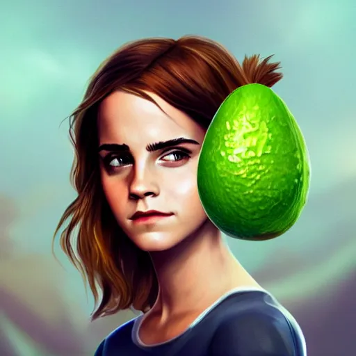 Prompt: emma watson as an avocado, concept artstyle, artstation, vibrant, digital painting, wide shot, full view, hd, cinematic lighting, highly detailed, illustration, ultrarealistic, 8 k, 4 k
