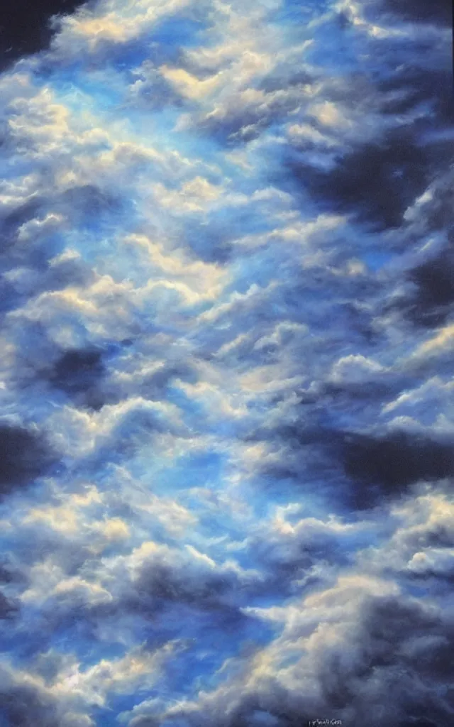 Image similar to blue and white night dramatic clouds over black background, airbrush fantasy 80s, realistic detailed