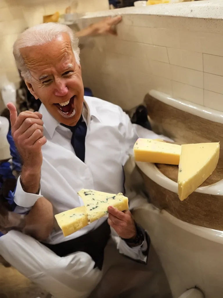 Image similar to Joe Biden eating cheese in a bathtub