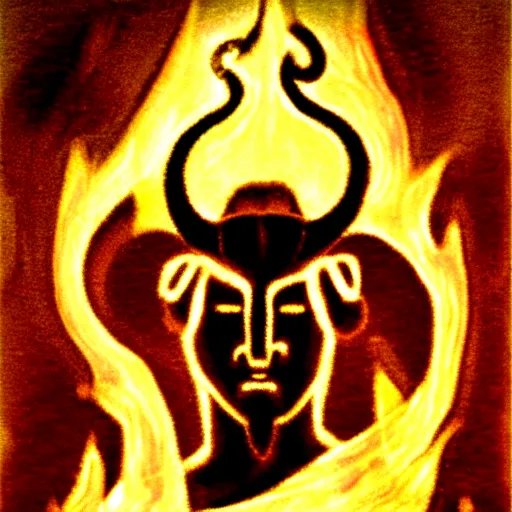 Image similar to horned god, paleolithic cave painting, light of fire