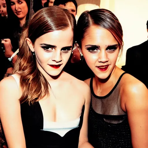 Image similar to A semi-edgy photo of Emma Watson creepily licking Jessica alba's grimacing face