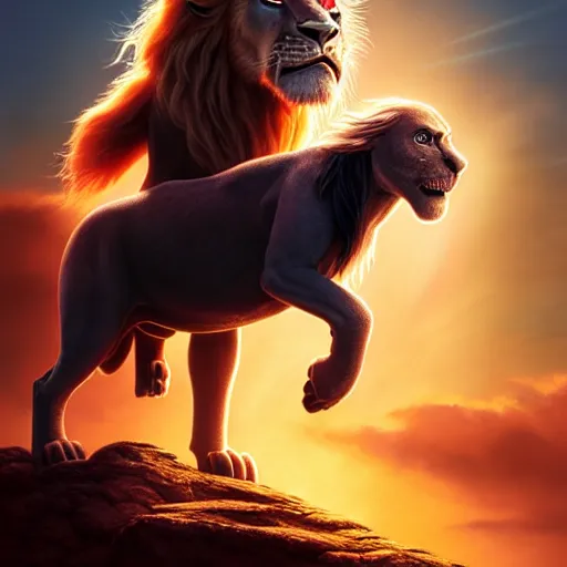 Prompt: portrait of doc brown, riding!!!!!!!!!!!!!!!!!!!, on lion king like on a horse, disney animation, sharp, illustration, sharp, fanart, anime key art by greg rutkowski, bloom, dramatic lighting sharp focus, cinematic, artbook, smooth, centered