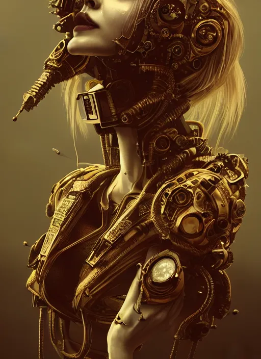 Image similar to soft lustrous hard tech ivory biotech raver gutter punk cyborg bioweapon, golden ratio, details, sci - fi, dark fantasy, cyberpunk, intricate, decadent, ornate, highly detailed, digital painting, octane render, 8 k, artstation, concept art, smooth, sharp focus, illustration, art by artgerm, loish, wlop