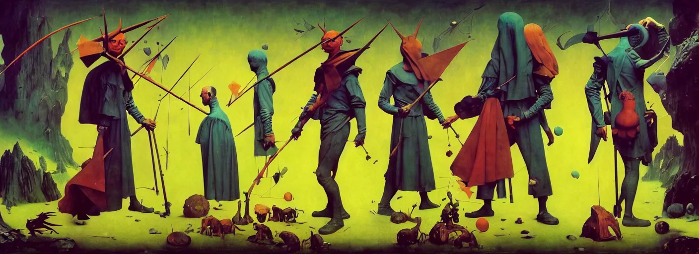 Image similar to full - body surreal colorful rpg character concept art anatomy, action pose, very coherent and colorful high contrast masterpiece by norman rockwell franz sedlacek hieronymus bosch dean ellis simon stalenhag rene magritte gediminas pranckevicius, dark shadows, sunny day, hard lighting, reference sheet white background