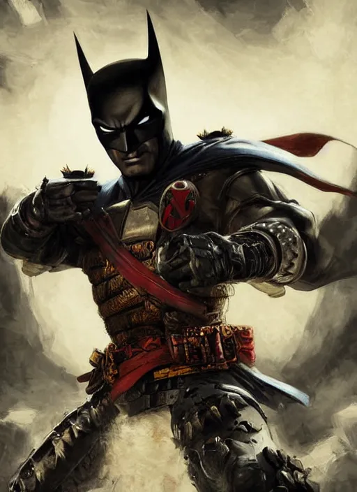 Image similar to digital _ painting _ of _ samurai batman _ by _ filipe _ pagliuso _ and _ justin _ gerard _ symmetric _ fantasy _ highly _ detailed _ realistic _ intricate _ port