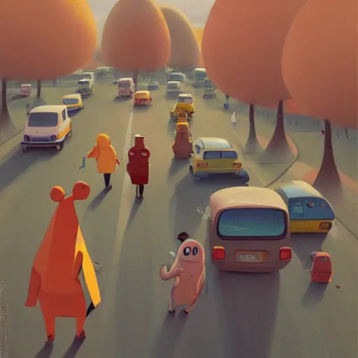 Prompt: goro fujita ilustration sunday people in a jam leaving the city, painting by goro fujita, sharp focus, highly detailed, artstation