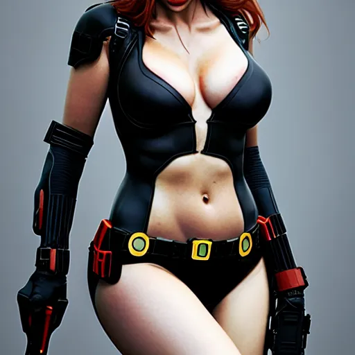 Image similar to Samantha 38G as black widow, au naturel, hyper detailed, digital art, trending in artstation, cinematic lighting, studio quality, smooth render, unreal engine 5 rendered, octane rendered, art style by klimt and nixeu and ian sprigger and wlop and krenz cushart