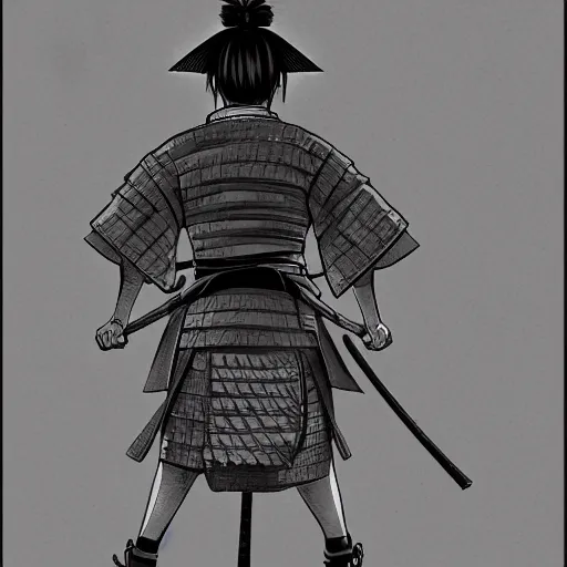 Prompt: full body portrait from behind samurai manga highly detailed concept art inkstyle sketch artstation