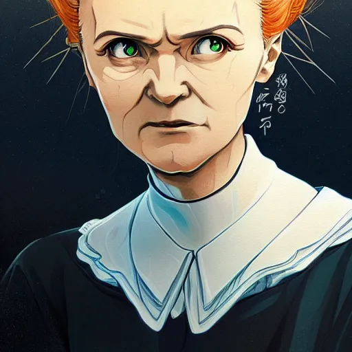 Image similar to portrait of marie curie, anime fantasy illustration by tomoyuki yamasaki, kyoto studio, madhouse, ufotable, trending on artstation