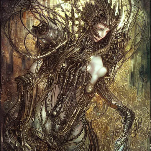 Image similar to cybernetic demon dreaming, lsd, circuitry, intricate detail, royo, whealan, giger, klimt, hd,