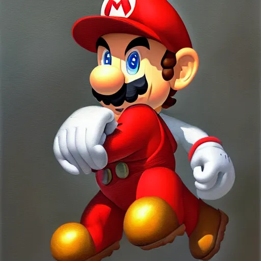 Image similar to Super mario oil painting on canvas by Greg Rutkowski