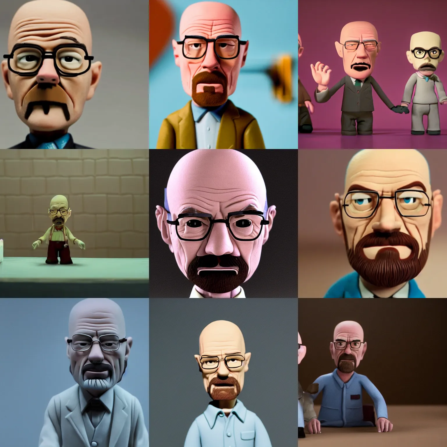 Prompt: Walter White claymation, high contrast lighting, Laika Animation, movie still