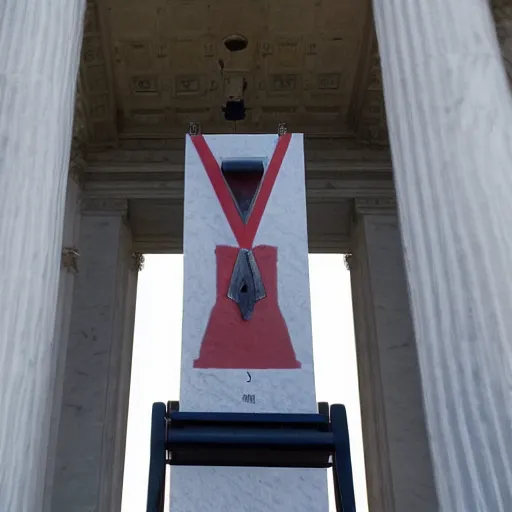 Image similar to Phone camera photo of a guillotine outside the supreme court