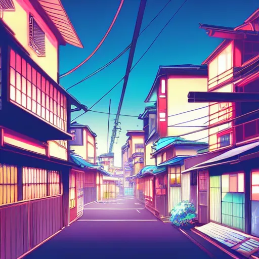 Image similar to anime tokyo residential quiet street scenery only wallpaper aesthetic, saturated colors, beautiful