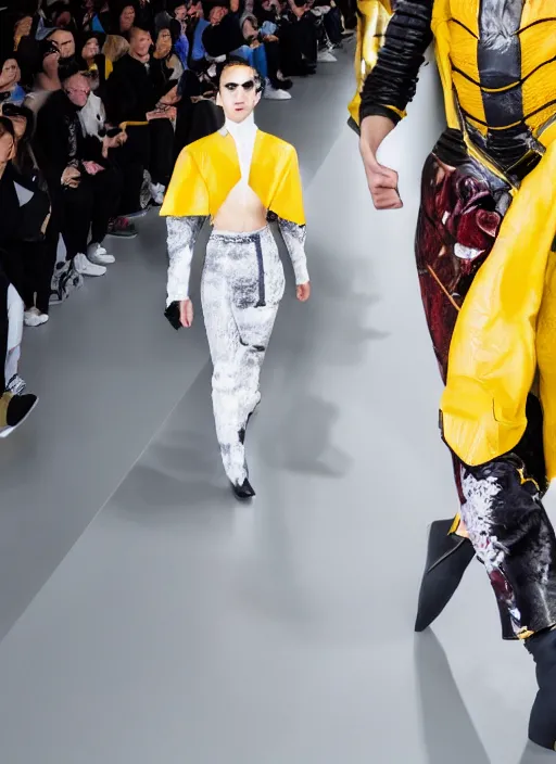 Image similar to hyperrealistic and heavy detailed balenciaga runway show of mortal kombat, leica sl 2 5 0 mm, vivid color, high quality, high textured, real life