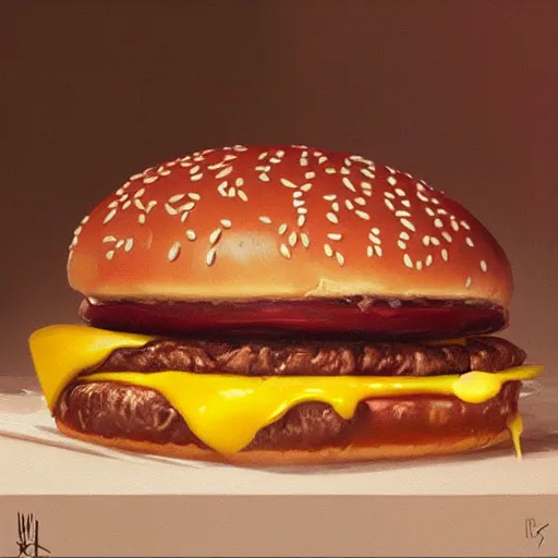 Image similar to hyper realistic hamburger as a xenomorph, painted by greg rutkowski